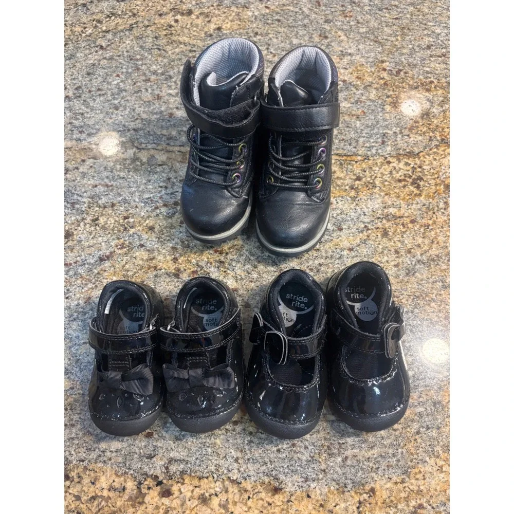 3 Stride Rite Black Patent Leather‎ Boots & Shoes Bundle Toddler Girls 3M 4M 6M